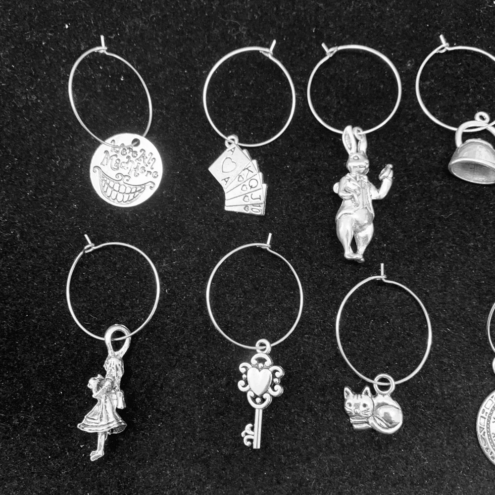 Alice in Wonderland themed Wine Glass Charm Tags set of 10